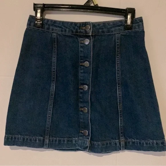 Topshop Moto Women's Blue Jeans Skirt Button-up - Picture 1 of 5